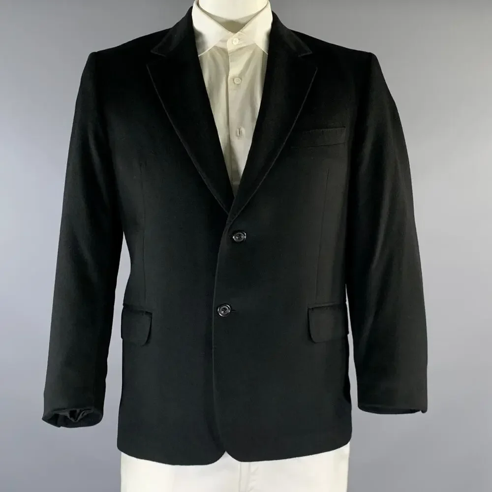 PETER PANOS Chest Size 44 Black Cashmere Notch Lapel Sport Coat